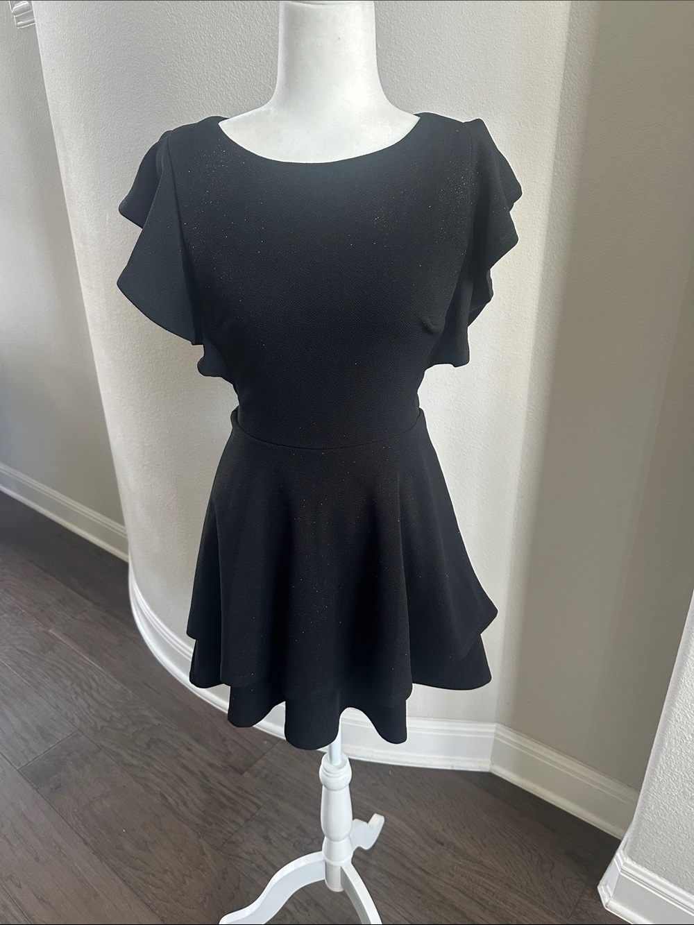 Midnight Doll-Elegant Black Flutter Sleeve Skater Dress